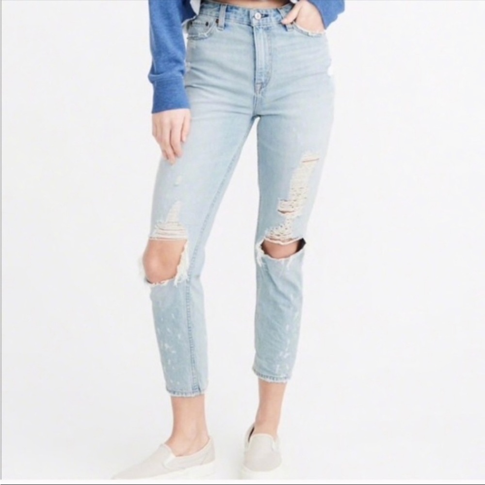 Abercrombie and Fitch Annie High Rise Girlfriend Distressed Jeans